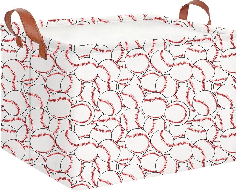 CLOCOR Rectangular Storage Basket Empty,Gift Basket,Waterproof Storage Bin with Handles,Room Decor(Stacked Baseball) - Image 1